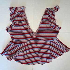 Deep V short sleeve stripped shirt